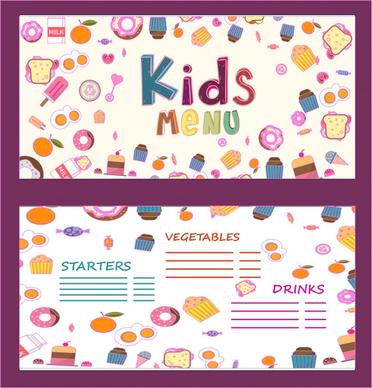 kids menu ornament food icons on white background