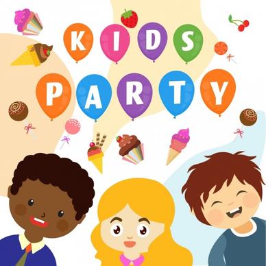 kids party background colorful cartoon design cream icons