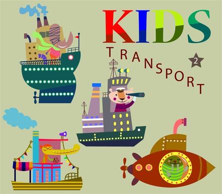 kids transport concept illustration with colorful marine means