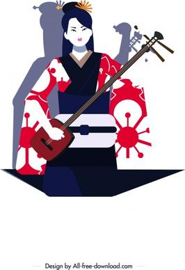 kimono girl icon classical design cartoon character