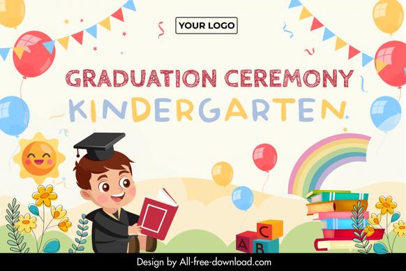 kindergarten graduation backdrop template cute boy cartoon school elements