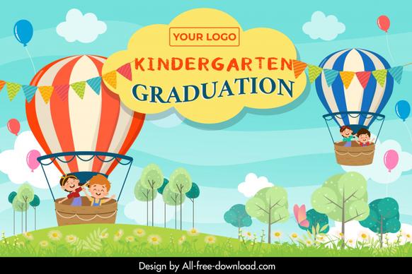 kindergarten graduation backdrop  template cute cartoon scene 