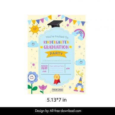 kindergarten graduation invitation poster template cute stylized design