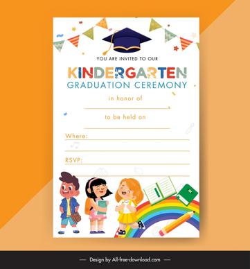 kindergarten graduation party invitation card cute cartoon schoolchildren 