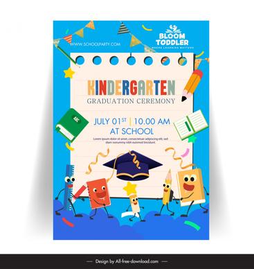  kindergarten graduation party invitation card template cute stylized tools