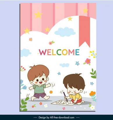  kindergarten poster template cute cartoon playful children 