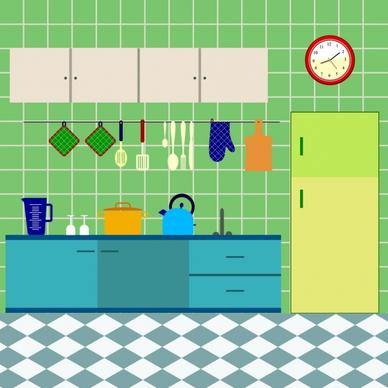 kitchen furniture scheme design colored flat design