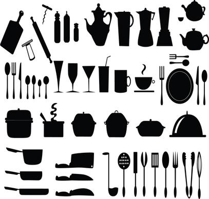 kitchen utensils vector silhouettes