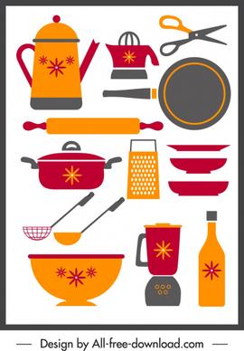 kitchenwares icons colored classical flat sketch