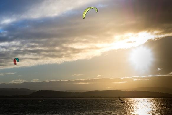 kite surfing at sunset