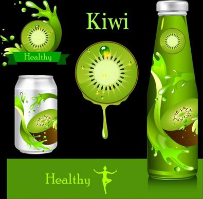 kiwi juice advertisement green bottle can fruit decoration