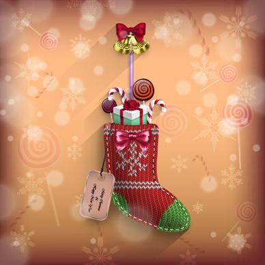 knitted fabric christmas shoe vector card