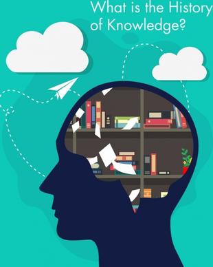 knowledge concept banner head silhouette brain bookshelf icons