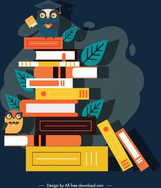knowledge conceptual background book stack owl icons