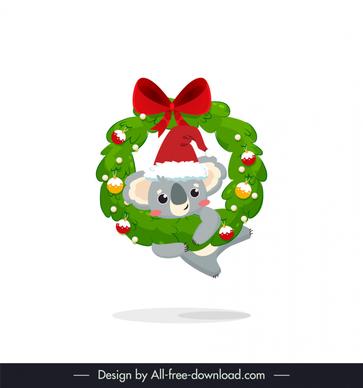 koala christmas icon santa claus costume christmas wreath decor cute dynamic cartoon sketch