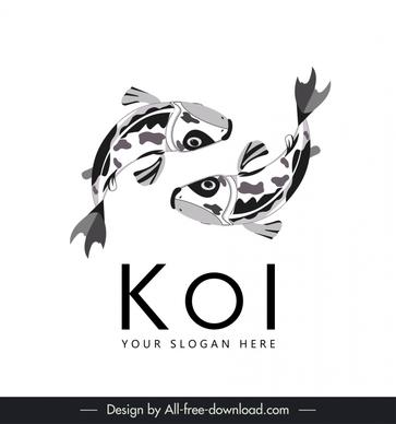 koi fish logo template black white dynamic outline