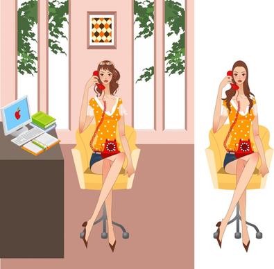 office lady icon cartoon characters modern design
