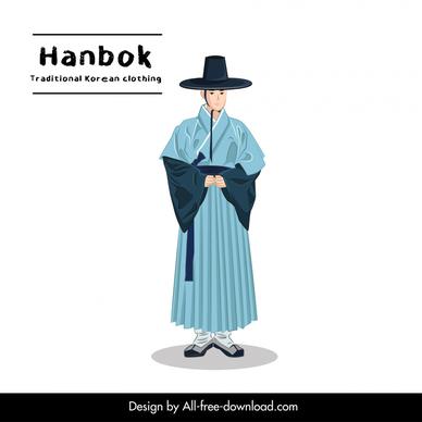 korean male hanbok icon cartoon character outline 