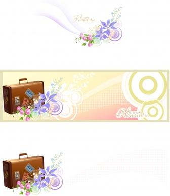 decorative background template flowers suitcase icons colorful decor