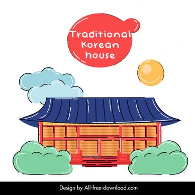 korean traditional item design elements flat classic house