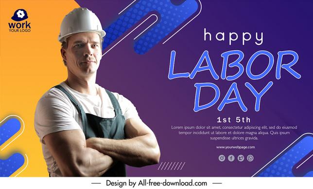 labor day banner template male worker sketch realistic modern design 