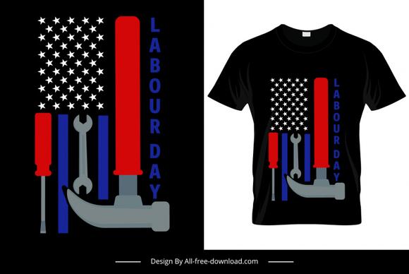 labour day shirt template flat dark mechanic tools stars sketch