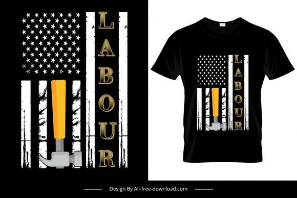 labour t shirt template flat dark retro design hammer stars sketch