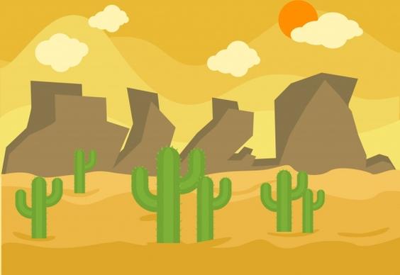 ladscape theme design cactus and yellow desert decoration