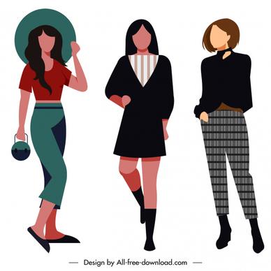 lady fashion icons cartoon characters sketch elegant design
