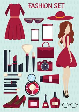lady fashion sets vector design with reddish tone