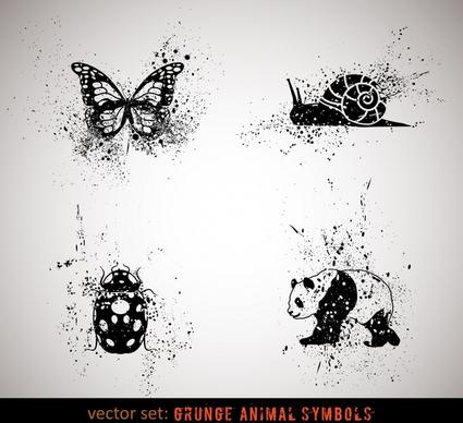 animals species icons black white ink grungy