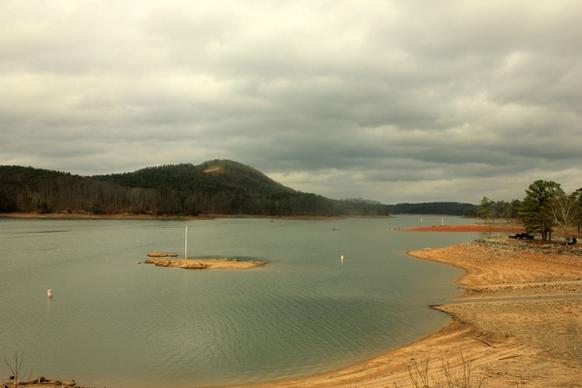 lake allatoona from the bridge and landscape at redtop mountain state park georgia