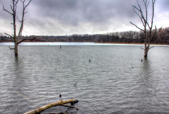 lake in the winter at shabbona lake state park illinois