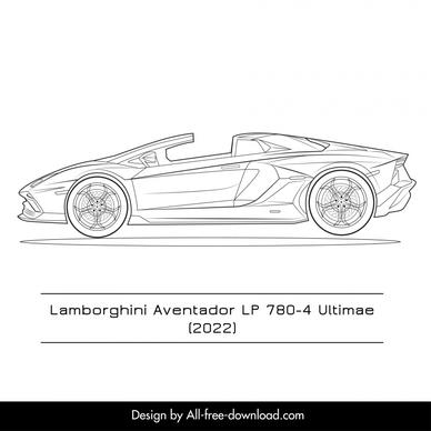 lamborghini aventador lp 780 4 car model template flat black white handdrawn  side view outline 