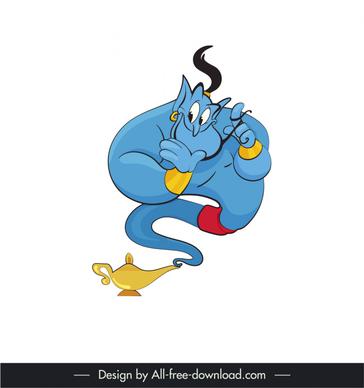 lamp genie aladdin cartoon character icon funny transformed man sketch 