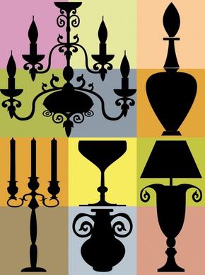 lamp icons classical design flat silhouettes ornament
