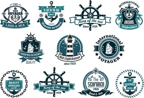 land and sea labels vintage style vector