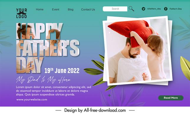 landing page happy fathers day template cute dynamic realistic design picture texts decor