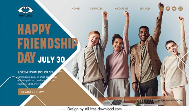 landing page happy friendship day template happy people sketch modern dynamic realistic design 