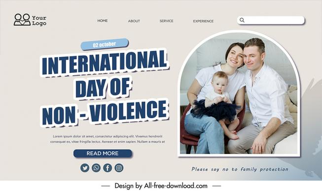 landing page happy international day of non violence template elegant modern realistic design