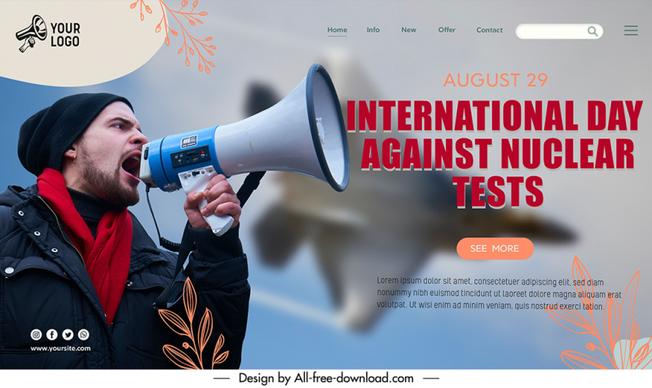 landing page international day against nuclear tests template dynamic speech protester sketch