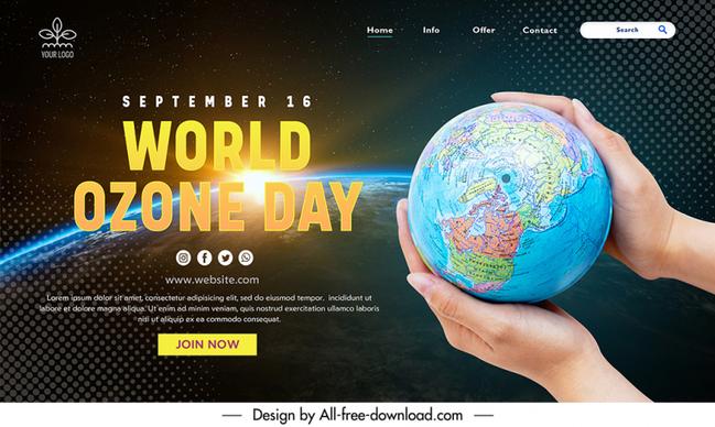 landing page international day for the preservation of the ozone layer template hands holding globe sketch modern contrast design 