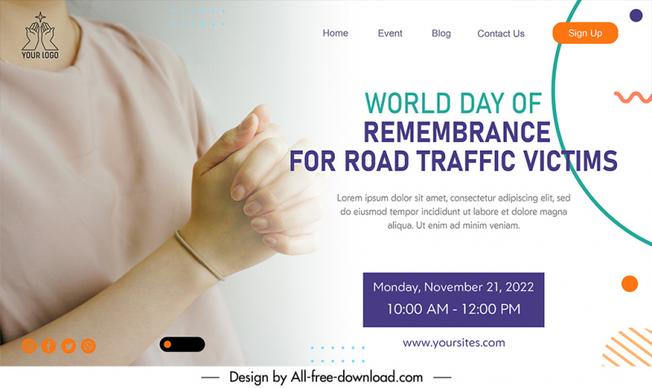 landing page international day of remembrance for road traffic victims template praying hands closeup realistic design 