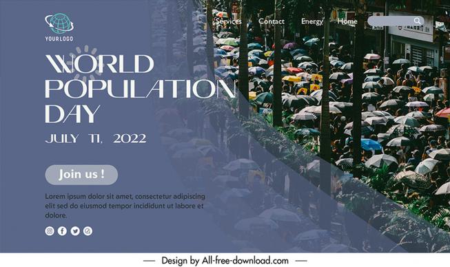 landing page international world population day template crowded pedestrian sketch realistic design 