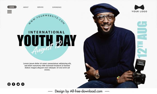 landing page international youth day template happy photographer sketch modern realistic design 