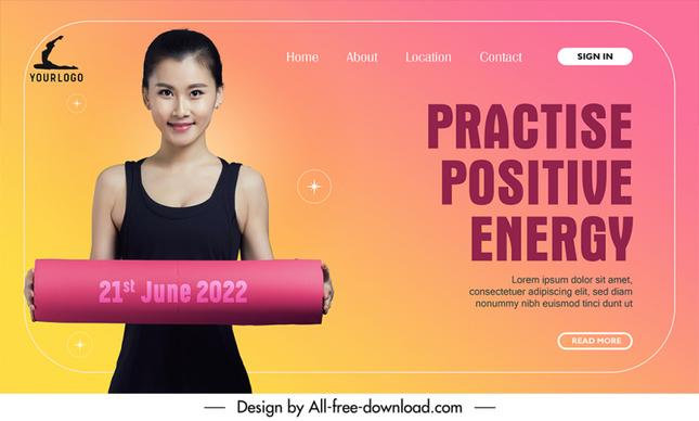 landing page practise positive energy template beautiful young girl sketch modern realistic design 