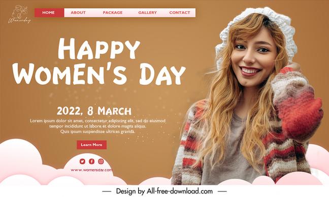 landing page womens day template modern realistic happy lady sketch