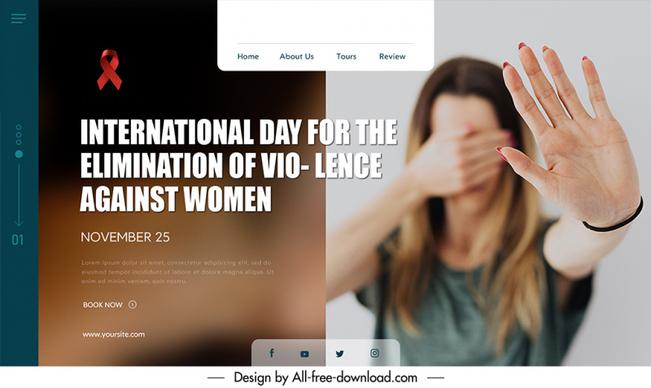 landing page world day for the elimination of violence against women template upset woman hiding face sketch modern blurred design 