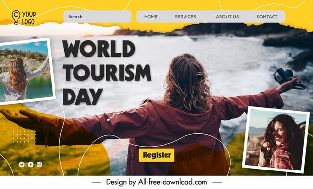 landing page world tourism day template dynamic realistic design tourist sea scene pictures sketch