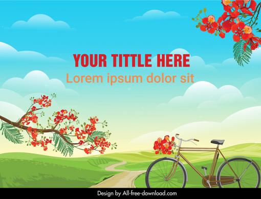 landscape background template elegant flamboyant bicycle scene 